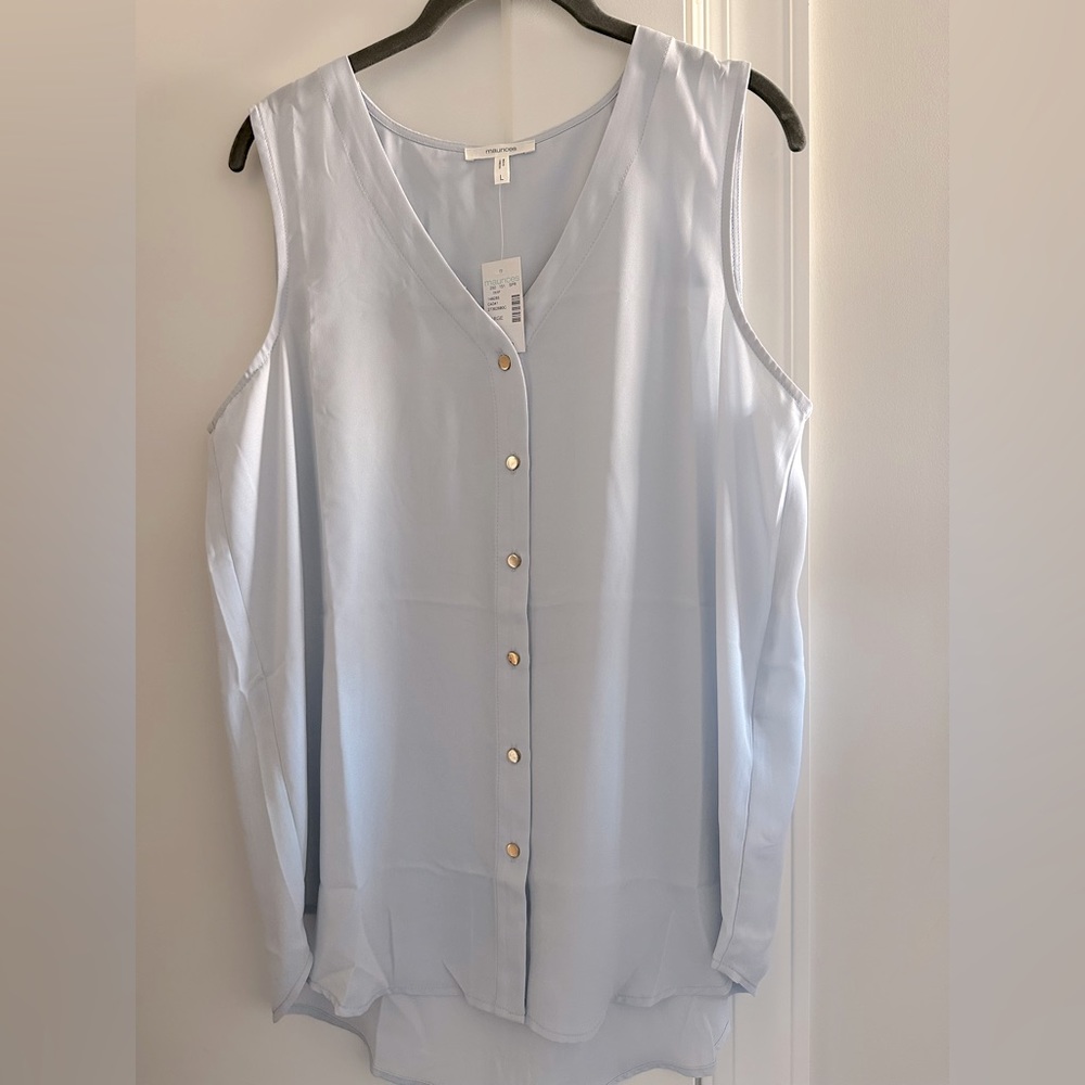 NWT! Maurice’s tank top blouse! Very light blue with gold buttons size large